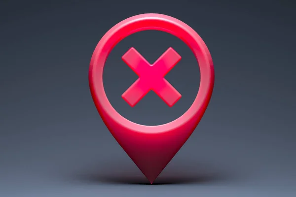 Mapa rojo Geo Tag Pin con signo de prohibición. Signo de advertencia en casa. Cuarentena. Aislamiento personal. renderizado 3d . — Foto de Stock