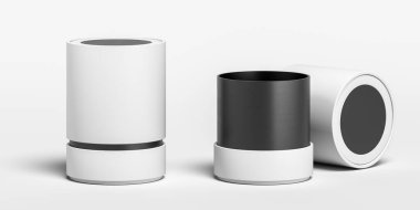 Beyaz Arkaplanda Beyaz ve Siyah Silindirik Kutular. Paketleme Şablonu. Model yap. 3d oluşturma