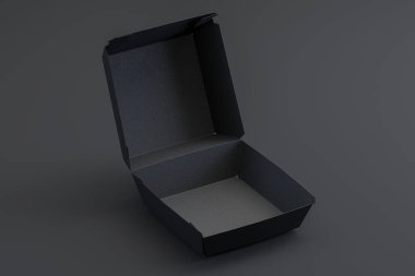 Kara Arkaplanda boş bir karton kutu. Paketleme Şablonu. Model yap. Uzayı kopyala Boşluk. 3d oluşturma