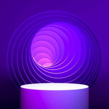 Violet Round Showcase, Violet ve Pembe Arkaplan Arkaplan Arkaplan Üzerinde Boş Alan ile Soyut Dalgalarla. 3d oluşturma