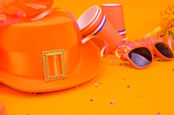 Decor Traditional Celebration King Day Netherlands Orange Hat Glasses Jewelry — Stock Photo, Image