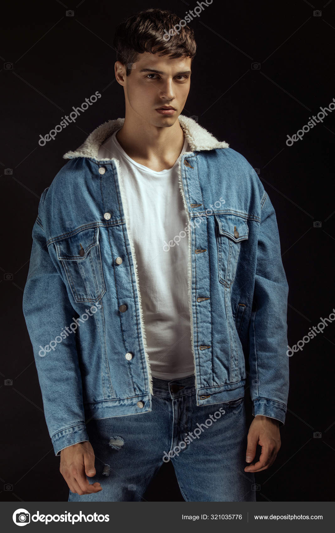 Muscle Strong Beautiful Stripped Male Model White Shirt Denim