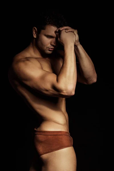 Puternic Dezbrăcat Musculare Înotător Model Sex Masculin Lenjerie Intimă Costume — Fotografie, imagine de stoc