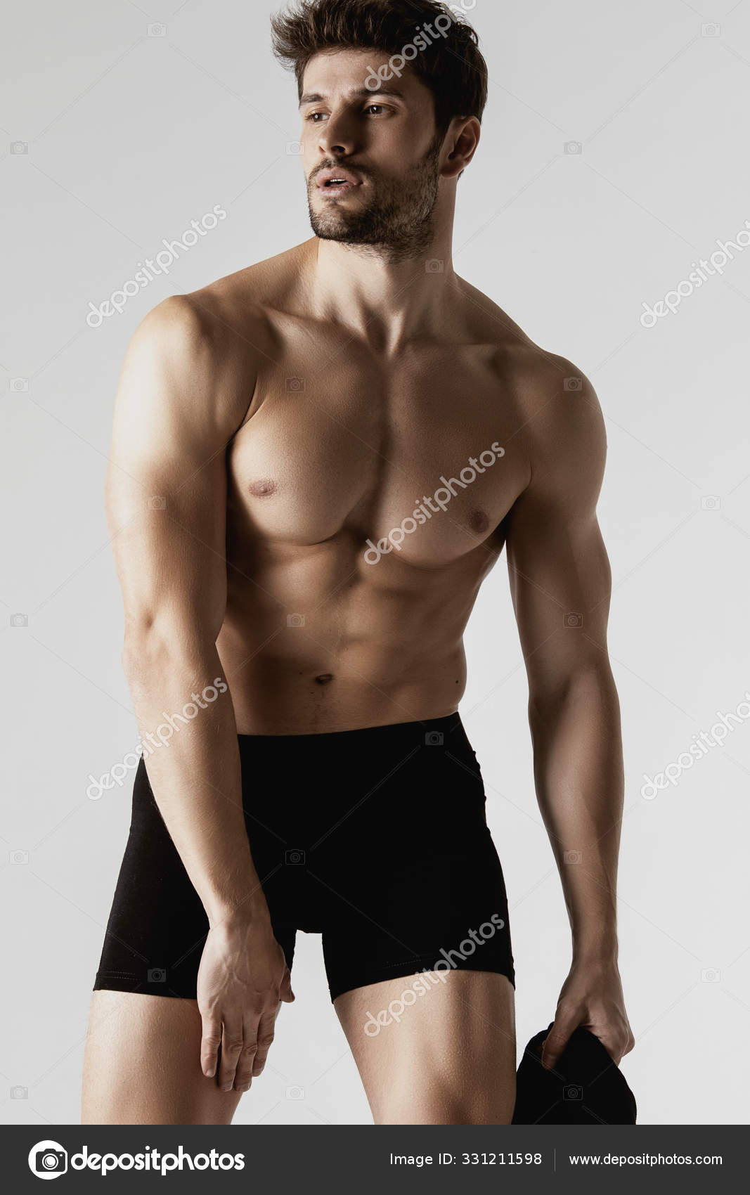 Strong Stripped Muscle Male Model Black Underwear Black Long Socks Stock  Photo by © 331211598