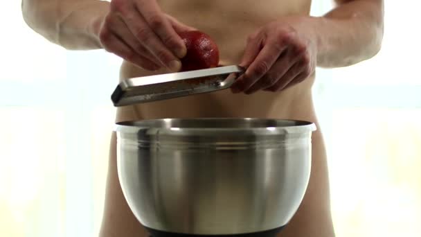 Muscle Forte Belle Dépouillée Chaud Mâle Modèle Cuisinier Repas Sain — Video