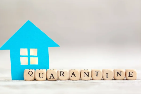 Words Quarantine Made Wooden Blocks Paper House Social Distancing Concept — Stock Photo, Image