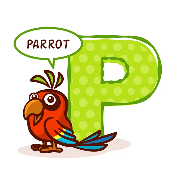 Abc 动物园字母表字母 P 鹦鹉 — 图库矢量图片