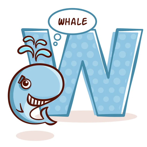 ABC Zoo alfabet bokstaven W Whale — Stock vektor
