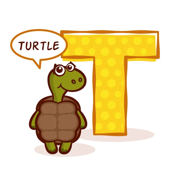 ABC ZOO alfabeto letra T tortuga — Vector de stock