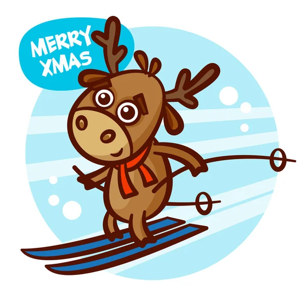Mutlu Noeller ve mutlu yeni yıl geyik kayakçı — Stok Vektör