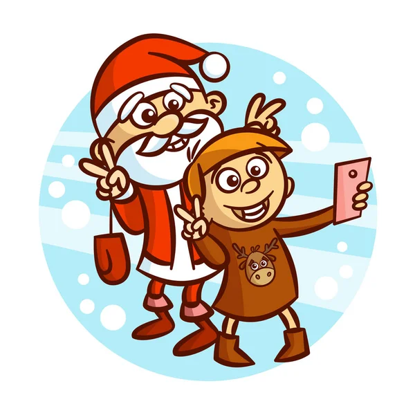 Kız ve Noel Baba selfie olun — Stok Vektör