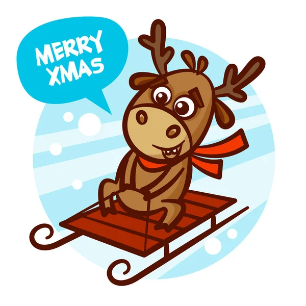 Neşeli Noel ve mutlu yeni yıl sledging Ren geyiği — Stok Vektör