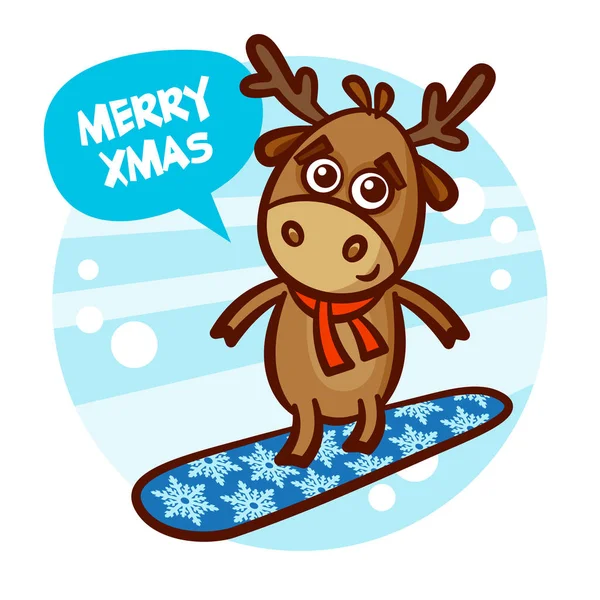 Mutlu Noeller ve mutlu yeni yıl snowboard geyik — Stok Vektör
