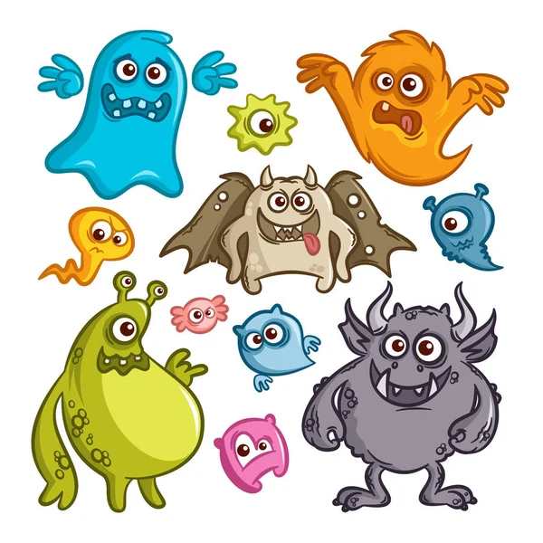 Cartoon Cute Monsters Sticker Set — Stock Vector