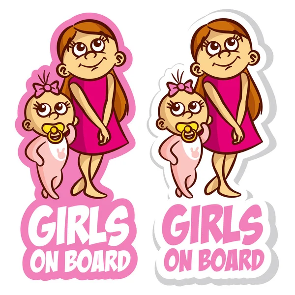 Κορίτσια επί του σκάφους σετ αυτοκόλλητων — Διανυσματικό Αρχείο