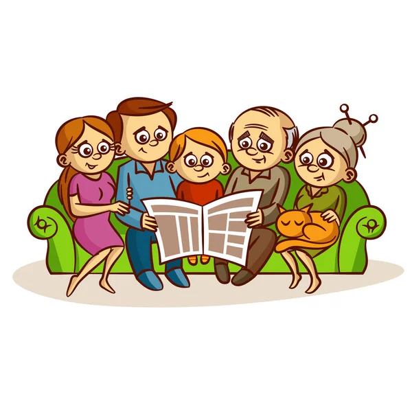 阅读一份报纸的家庭 — 图库矢量图片