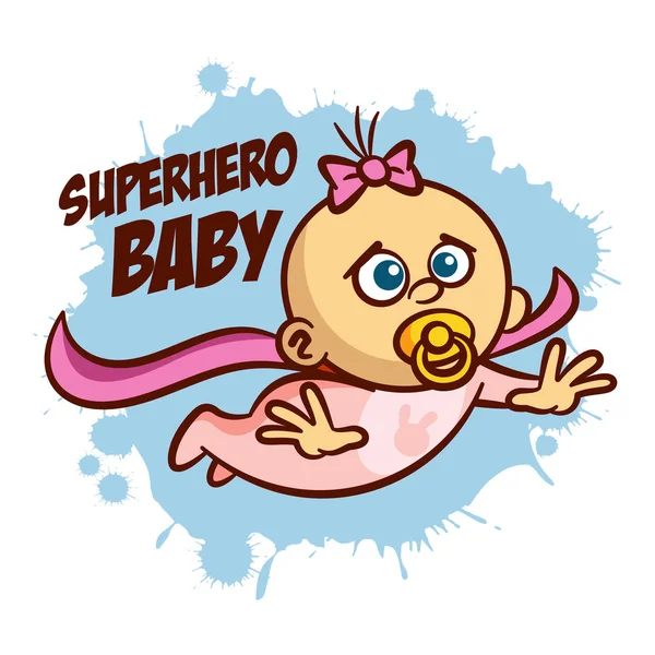 Superhéroe bebé niña volando etiqueta engomada — Vector de stock