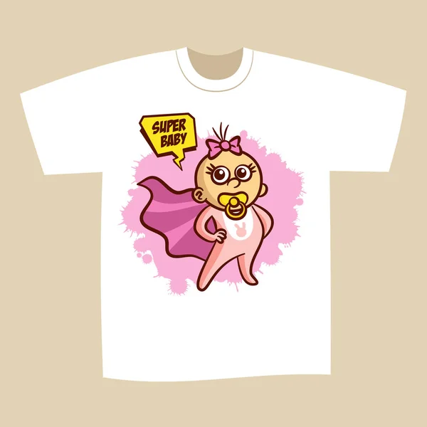 Camiseta diseño de impresión superhéroe bebé niña — Vector de stock