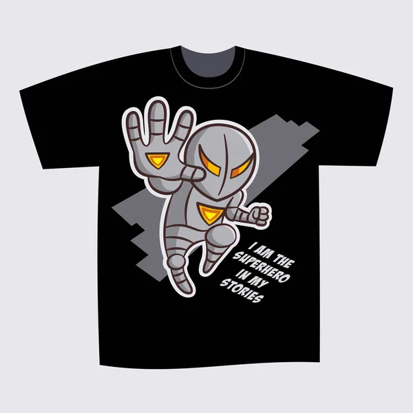 T-shirt siyah baskı tasarımı süper kahraman — Stok Vektör