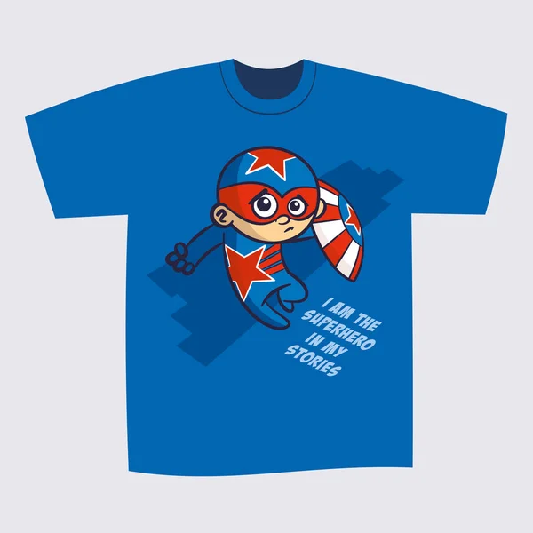 T-Shirt blauer Druck Design Superheld — Stockvektor