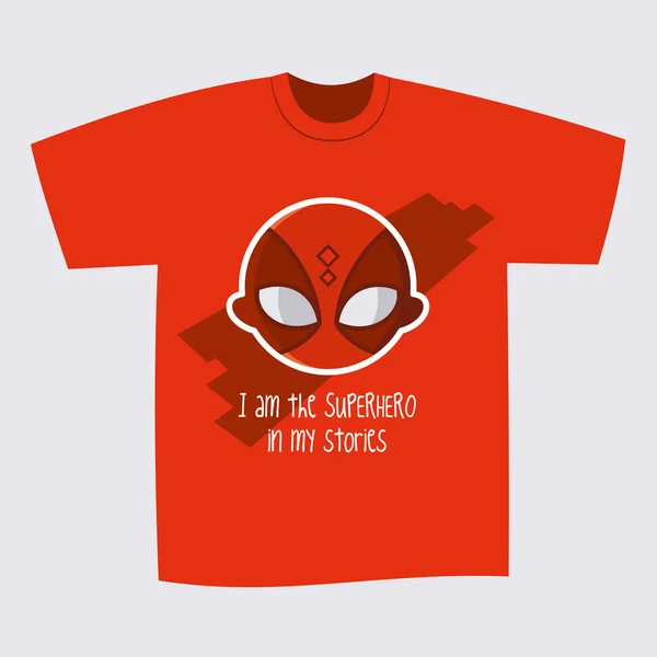 T-shirt rossa stampa disegno supereroe — Vettoriale Stock