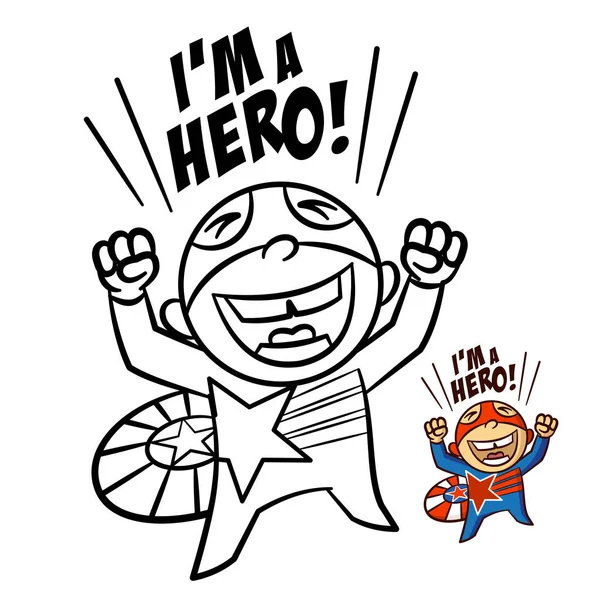 スーパー ヒーロー少年塗り絵。白い背景に分離された漫画のキャラクター — ストックベクタ
