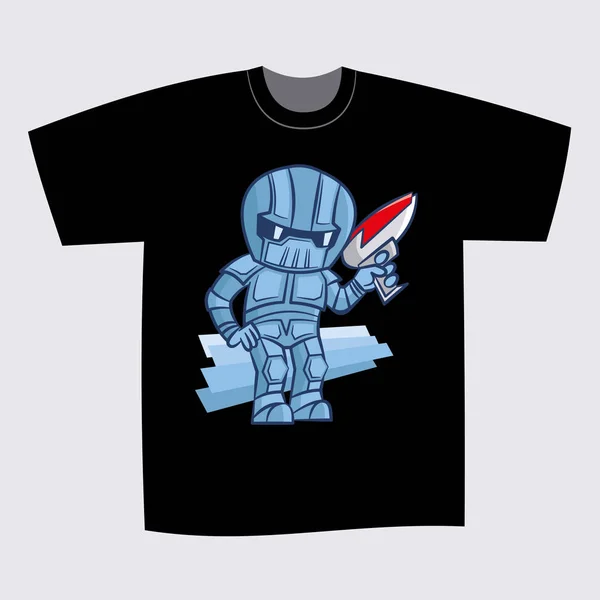 T-shirt Czarny nadruk robota superbohatera z Blaster pistolet naklejki — Wektor stockowy