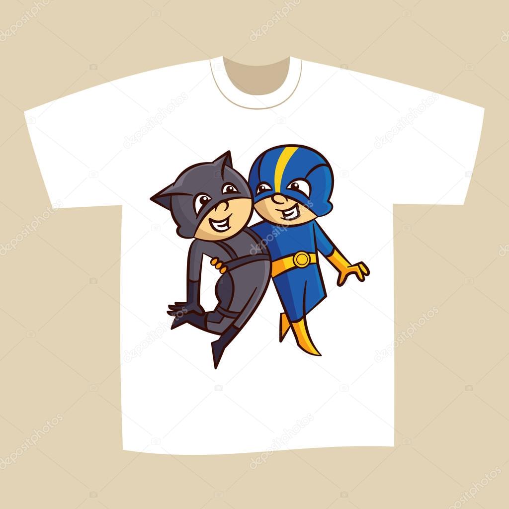 T-shirt White Print Design Superheroes Boy and Girl