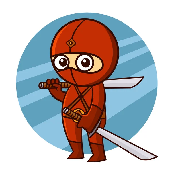 Superhéroe Ninja Rojo con espadas Etiqueta — Vector de stock