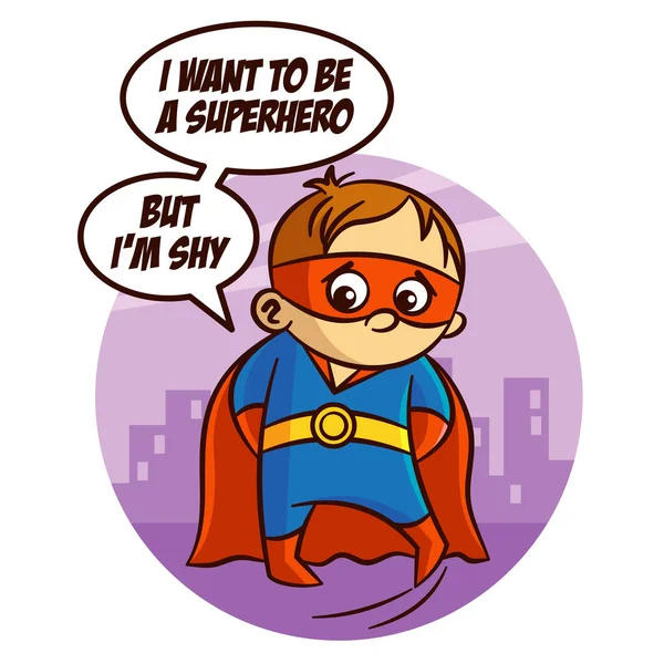 Shy Superhero Boy etiqueta engomada — Archivo Imágenes Vectoriales