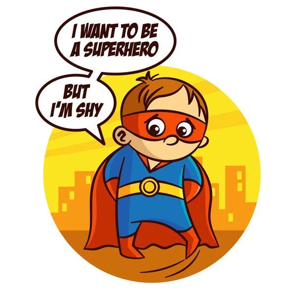 Застенчивый мальчик-супергерой Стикер — стоковый вектор