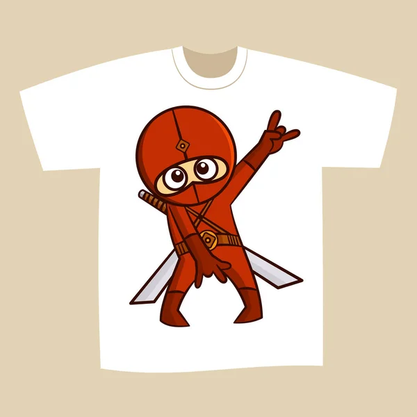 T-shirt beyaz baskı tasarımı süper kahraman Ninja Rock'n Roll — Stok Vektör