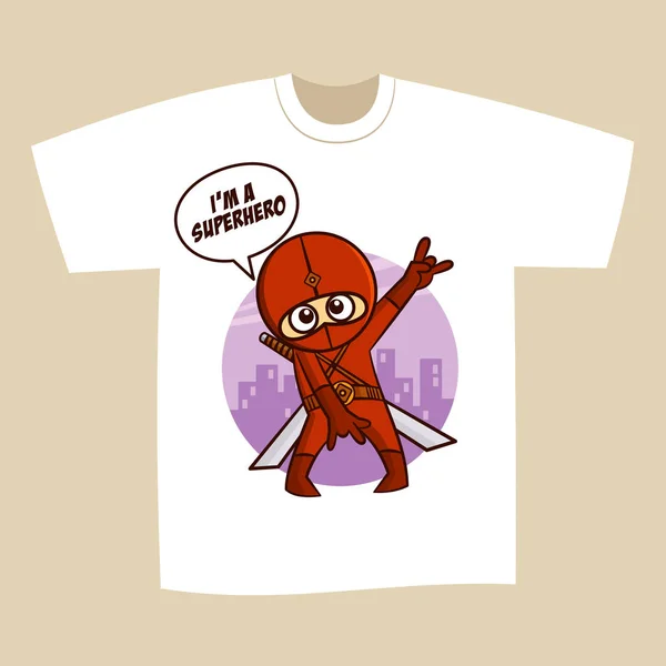 T-shirt bianca Stampa Design Supereroe Ninja Rock and Roll — Vettoriale Stock