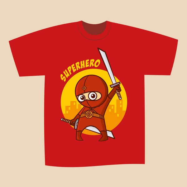 Camiseta Red Print Design Superhero Ninja — Vector de stock