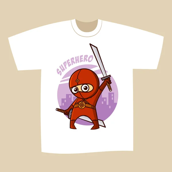 T-shirt λευκό εκτύπωση σχεδιασμός Superhero Ninja — Διανυσματικό Αρχείο