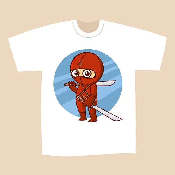 T-shirt bianca stampa disegno supereroe ninja — Vettoriale Stock