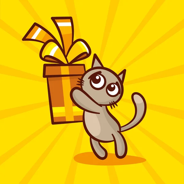 Милый мультяшный кот дарит подарок — стоковый вектор