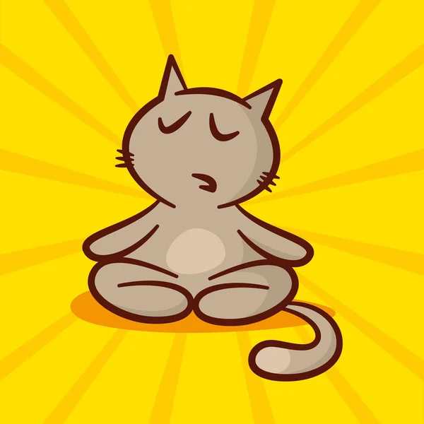 Desenhos animados bonitos Cat meditando e relaxando — Vetor de Stock