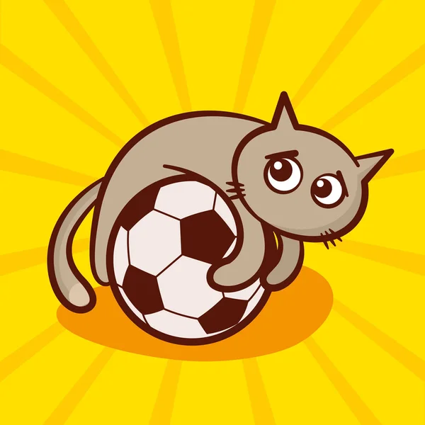 Sevimli çizgi kedi üzerinde futbol topu — Stok Vektör