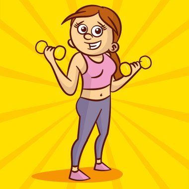 Sevimli genç kadın dumbbells ile