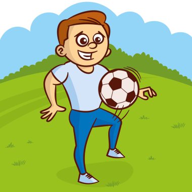 Genç adam açık havada futbol topuyla oynuyor