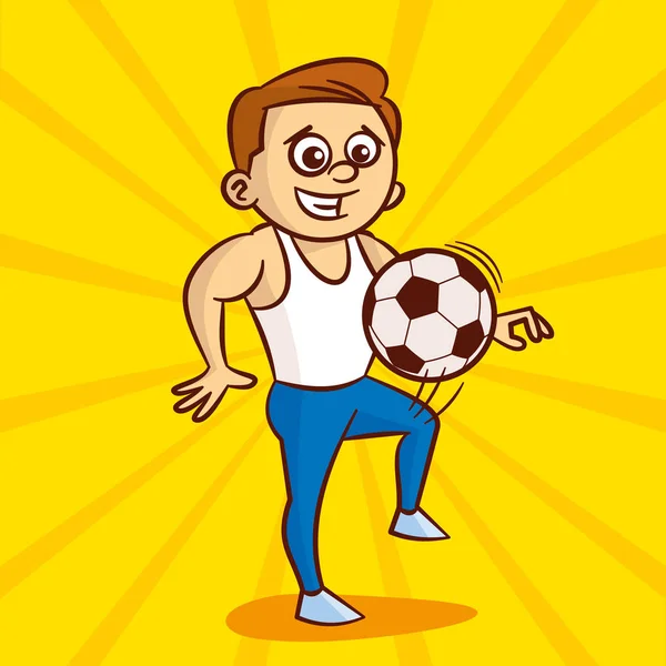 Młody człowiek w Biały podkoszulek gra z piłki nożnej — Wektor stockowy