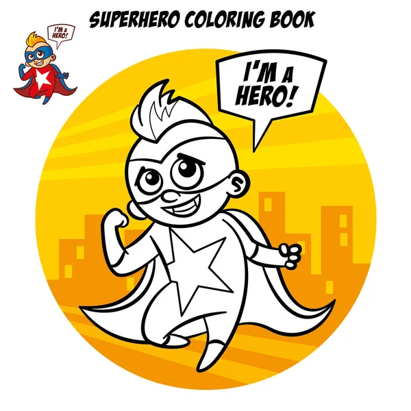 Livro de colorir super-herói. Personagem cômico isolado no fundo branco —  Vetores de Stock