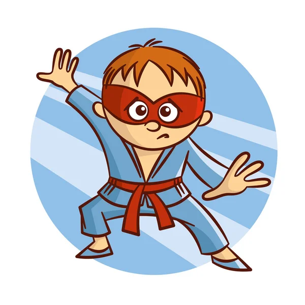 Мультфильм мальчик каратэ супергероя — стоковый вектор