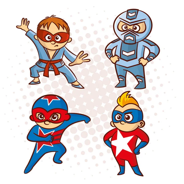 Etiqueta engomada de personaje de superhéroe de dibujos animados — Vector de stock
