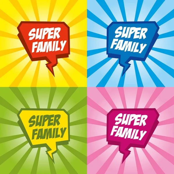スーパー ヒーローの家族ロゴ、pop アートの背景 — ストックベクタ