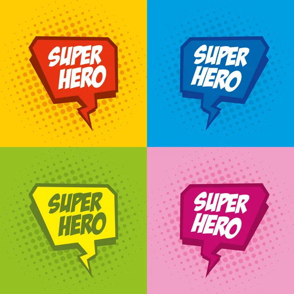 スーパー ヒーローのロゴ、pop アートの背景 — ストックベクタ