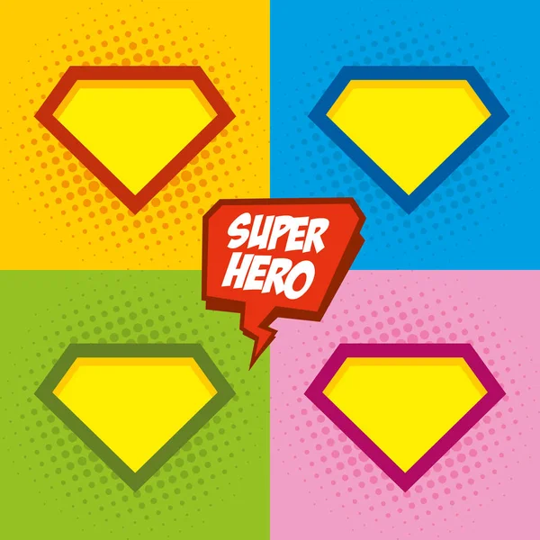 Logotipo de super-herói, fundo de arte pop — Vetor de Stock