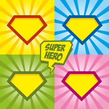 Superhero logo, pop art background clipart