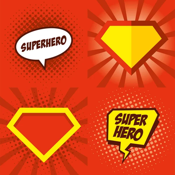 Logo de superhéroe, fondo de arte pop — Vector de stock